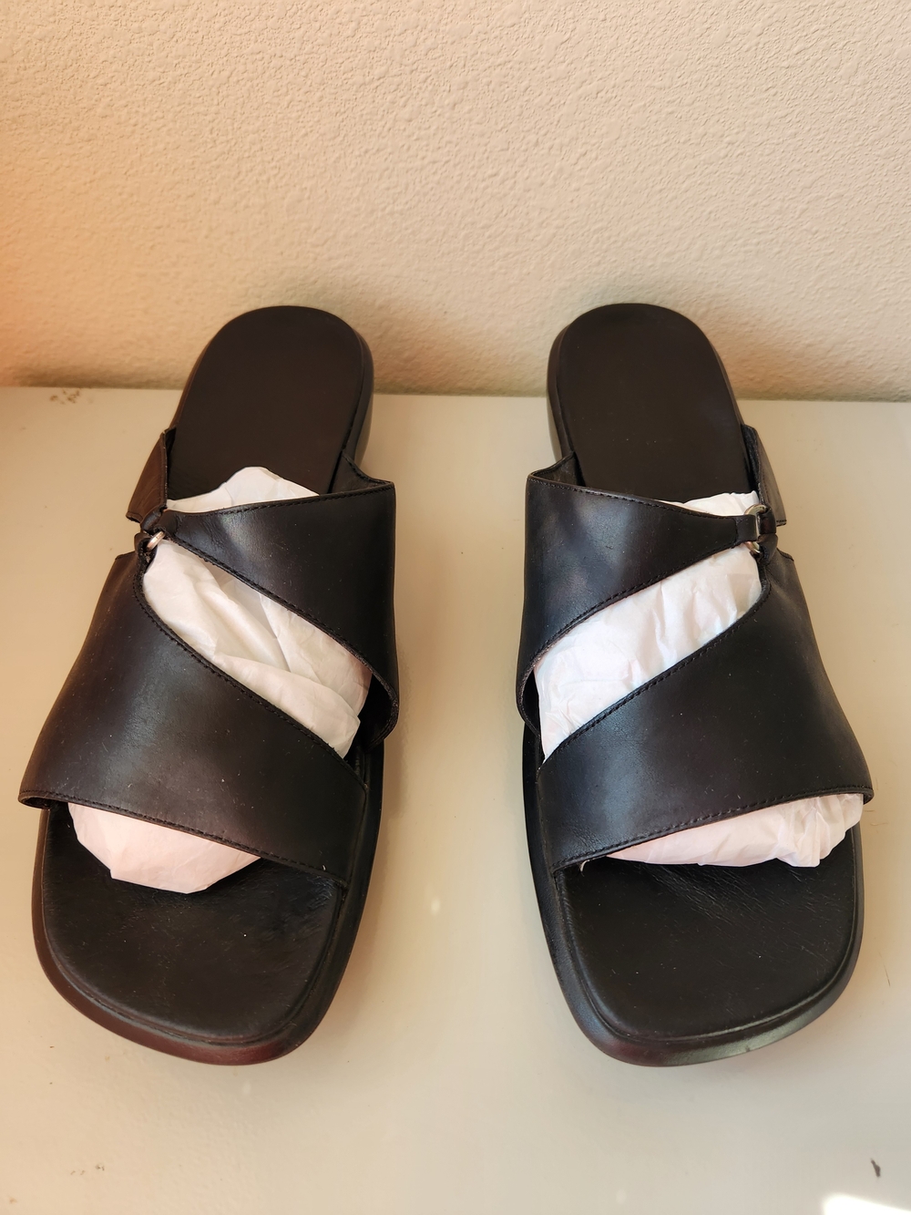 Women's Black Leather Slide Sandals